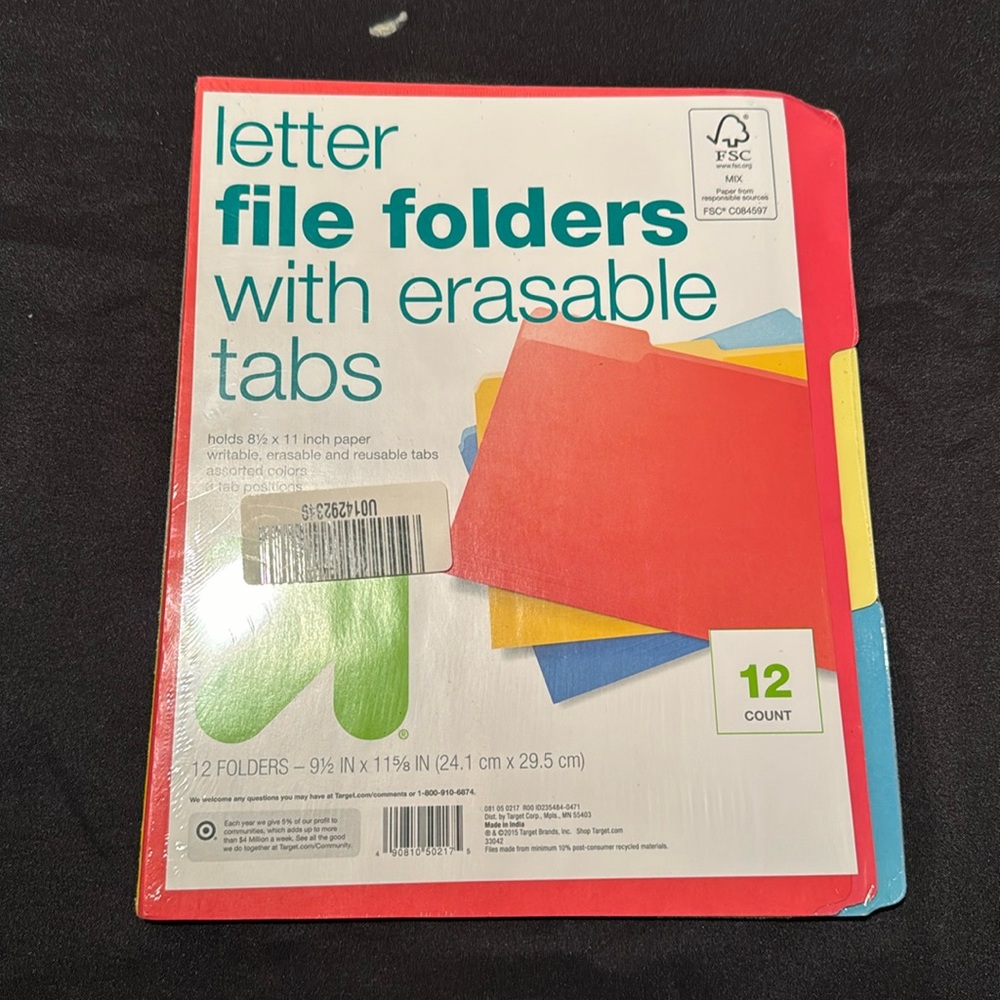BRAND NEW: letter file folders with erasable tabs (12)